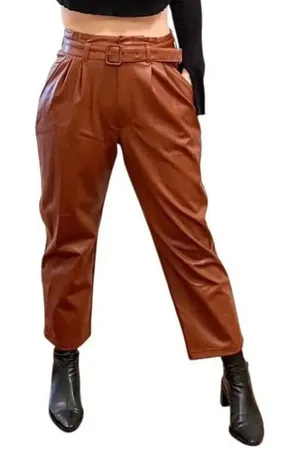 Abercrombie & fitch Brown Faux Leather Ankle Wide Leg Paper Bag Pants XLP#764 thumbnail 1