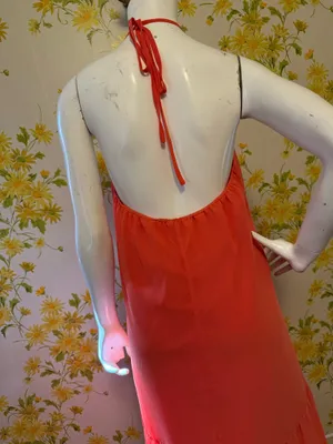Backless Halter Tiered Maxi Dress in Orange size M thumbnail 5