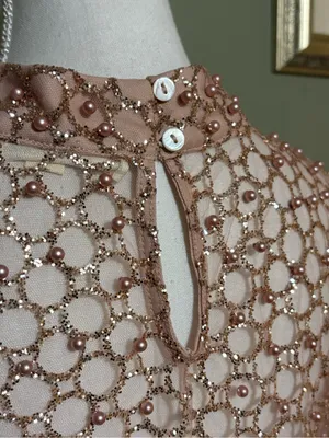 Anthropologie Blue Tassel Sheer Pearl Embellished Glittery Top size Large thumbnail 6