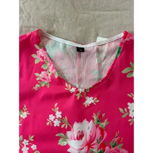 Floral V-Neck Blouse Magenta Pink Rose Print Asymmetrical Hem Top XL thumbnail 2