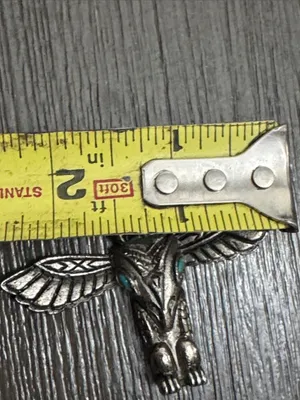 Vtg 70's MCM Stainless Steel Western Native Bird Totem Faux Turquoise Pendant thumbnail 7