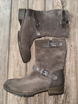 Naturalizer boots moto Gray Suede leather Mid Calf Buckle NEW Genna thumbnail 1