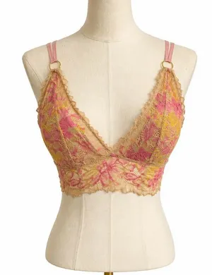Aerie Real Good Floral Lace Bralette Size Medium Pink Yellow Wireless thumbnail 1