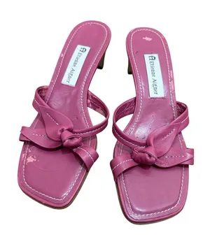 Etienne Aigner Y2K Coquette Barbiecore Bright Pink Leather Slide Open Square Toe Sz 7 US thumbnail 1