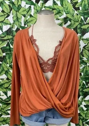 Abercrombie & Fitch Orange Open Front Wrap Top Lagenlook Effortless Size Small thumbnail 1