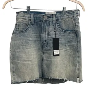 NEW NWT One teaspoon Sz 26 /2 "2020 mini" Denim jean skirt light wash distressed thumbnail 1