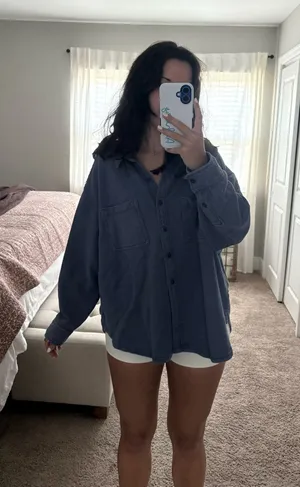 Aerie Blue Oversized Button-Up Top thumbnail 1