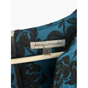 Danny and Nicole Teal Blue Black Floral Jacquard Fit and Flare Dress Size 6 thumbnail 2