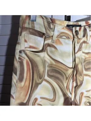 NWOT brown beige marble swirl print jeans high rise wide legs 70s boho hippie S thumbnail 2