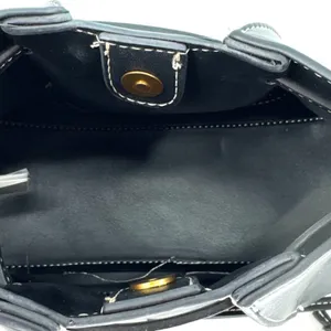 Zara Faux‎ Leather Pleated Crossbody Bag Black with Canvas Strap Black thumbnail 9