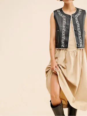 NWT Free People Travelers Reversible Black Leather Vest thumbnail 2