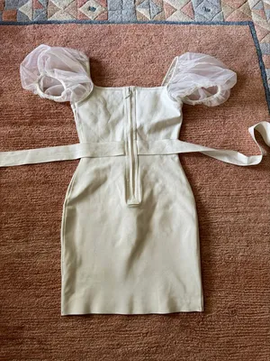 Missguided Ivory Corset Mini Dress Size S Organza Puff Sleeve Belted thumbnail 8