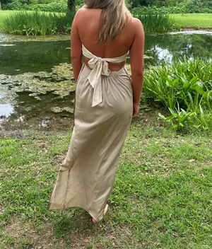 Halter Neck Maxi Dress Tan Size L thumbnail 2