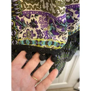 Women’s XL Purple Olive Patchwork Print Tunic Dress Ruffle Hem Tie Sleeves Boho thumbnail 6
