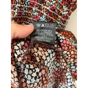 Rock & Roll Cowgirl Sz L Ditsy Floral Print Flowy Mini Dress Rust Copper Smocked Waist thumbnail 11