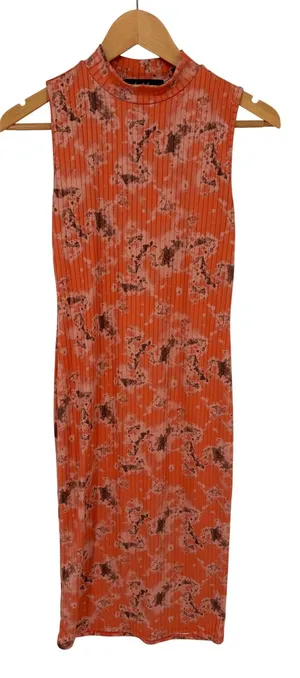 Lipslide Bodycon Dress Womens S Orange Tie Dye Mock Neck Ribbed Excellent thumbnail 1