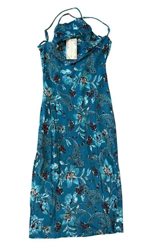 Band of the Free Audette Teal Boho Floral Halter Midi Cowl Back Midi Dress Small thumbnail 5