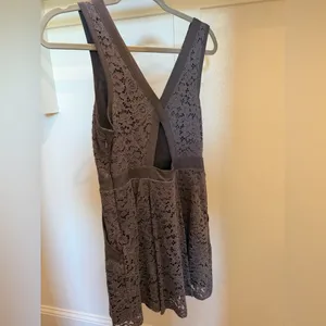 Free People Lace Fit & Flare Mini Dress Gray Deep V Boho XS thumbnail 2