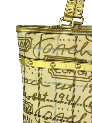 Coach Heritage Limited Edition Gold Graffiti Tattersall Tote F13188 16” x 13” XL thumbnail 5