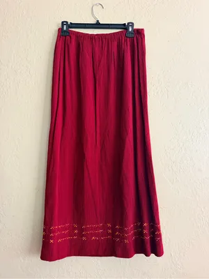Norton McNaughton Deep Red Maxi Skirt with Hem Embroidery thumbnail 3