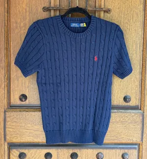 Ralph Lauren Navy Cable-Knit Crewneck with Red Pony Size M thumbnail 1