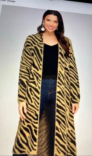 She + Sky Zebra Animal Print Long Cardigan Brown & Black thumbnail 1