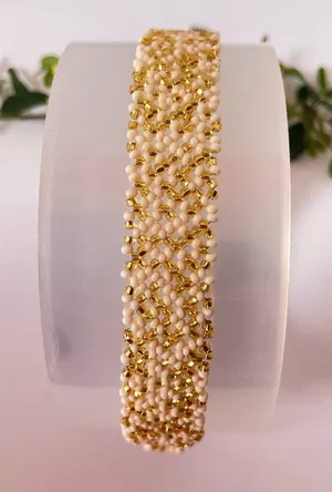 Elegant Gold and Cream Beaded Bracelet thumbnail 1