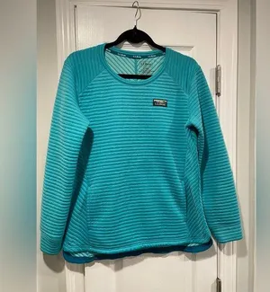 L.L. Bean Size S Aqua Blue Ribbed Airlight Crew Neck Pullover Thermal Top thumbnail 1