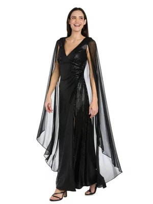 NWT V-Neck Floor-Length Sequin Formal Sheath Column R&M Richards 5259 Black thumbnail 2