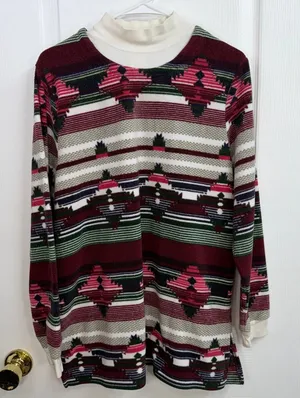 Vintage Blair Aztec tribal layered turtleneck fleece long sleeve sweater medium‎ thumbnail 1