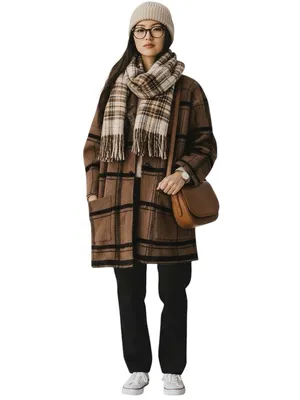 Z Supply Plaid Sweater Jacket Brown Black Button Front Shacket Cozy Medium EUC thumbnail 2
