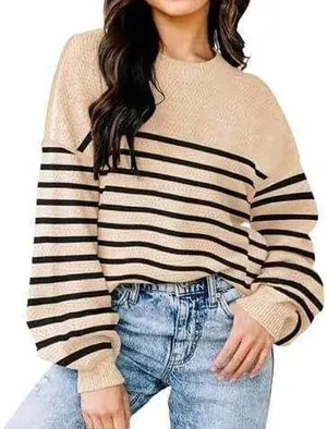 Etch new crew neck beige and black stripes sweater size XL thumbnail 1