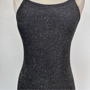 Jump Vintage 90s Black + Silver Glitter Full Length Sleeveless Prom Dress thumbnail 10