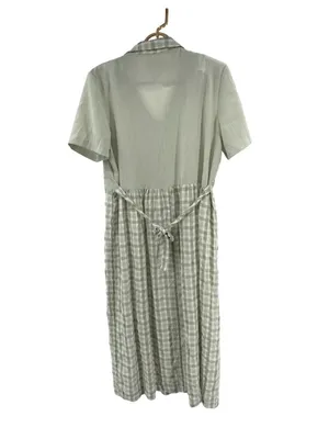 Miss Dorby Light Sage Textured Gingham Midi Dress 10 vintage piping traditional thumbnail 2