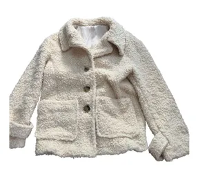 Free People Cream Teddy Faux Shearling Button Front Jacket Womens Medium thumbnail 1
