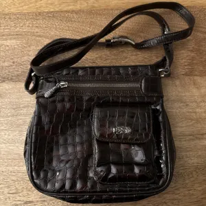 Brighton Cher Mini Bag Crossbody Brown Patent Croc Embossed Bag Purse Y2K thumbnail 1