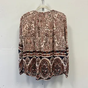 Lucky Brand Paisley Tassel Peasant Boho Jersey Blouse XL Cotton Linen Blend Rust thumbnail 2