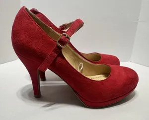 Daily Mary Jane Pumps High‎ Heels Dress Shoes Red Suede 8.5 Party Retro Pumps thumbnail 1
