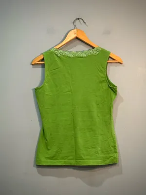 Green Talbots Square Neck Lace Trim Cami Tank Top Size SP EUC thumbnail 4