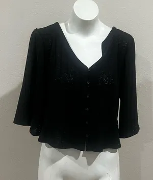 H&M black short sleeve button up cardigan thumbnail 1
