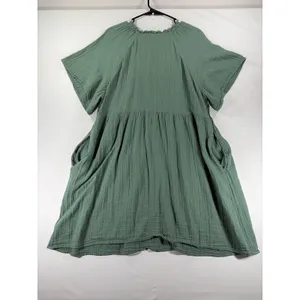 Old Navy Sage Green Gauze Babydoll Mini Dress XL V-Neck Short Sleeve Pockets thumbnail 10