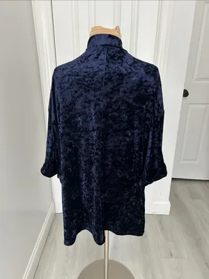 She + Sky Navy Crushed Velvet Embroidered Kimono thumbnail 3