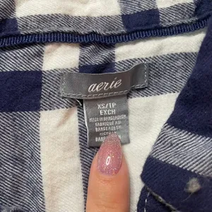 Aerie Blue White Plaid Romper Long Sleeve Button Up XS NWT 9197-890 thumbnail 4
