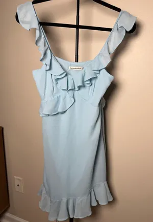 Abercrombie Light Blue Ruffle NWT Mini Dress Y2k Asymmetrical Hem Size Small thumbnail 1
