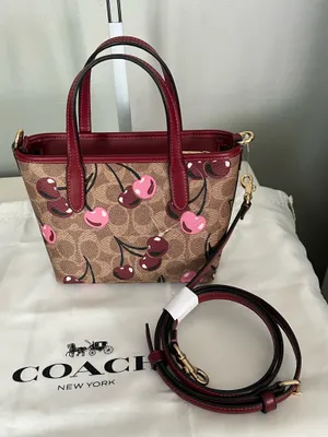 Coach City Mini Tote Bag In Signature Canvas With Cherry Print With Matching Wallet thumbnail 7