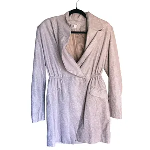 House of CB Shimmer Blazer Wrap Dress Women S Silver Glam Sparkle Cocktail Party thumbnail 3