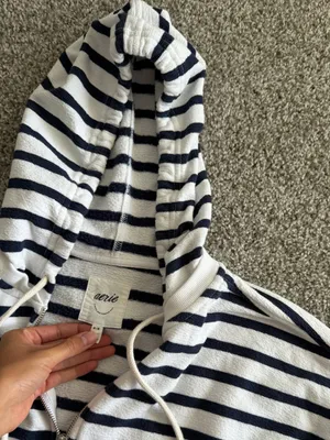 aerie Navy & White Striped Hooded Crop Sweater Coastal Nautical thumbnail 5
