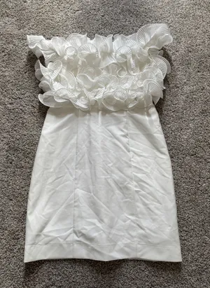 ZARA White Ruffle Dress  thumbnail 1