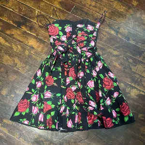 Betsey Johnson pink & red roses pinup girl fit & flare dress thumbnail 5
