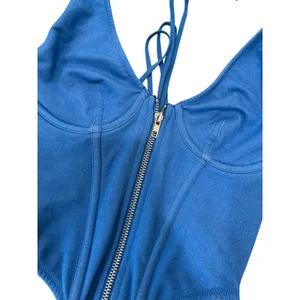 Urban Outfitters Out From Under‎ Hot Stuff Denim Halter Corset Top Blue Sz S thumbnail 6